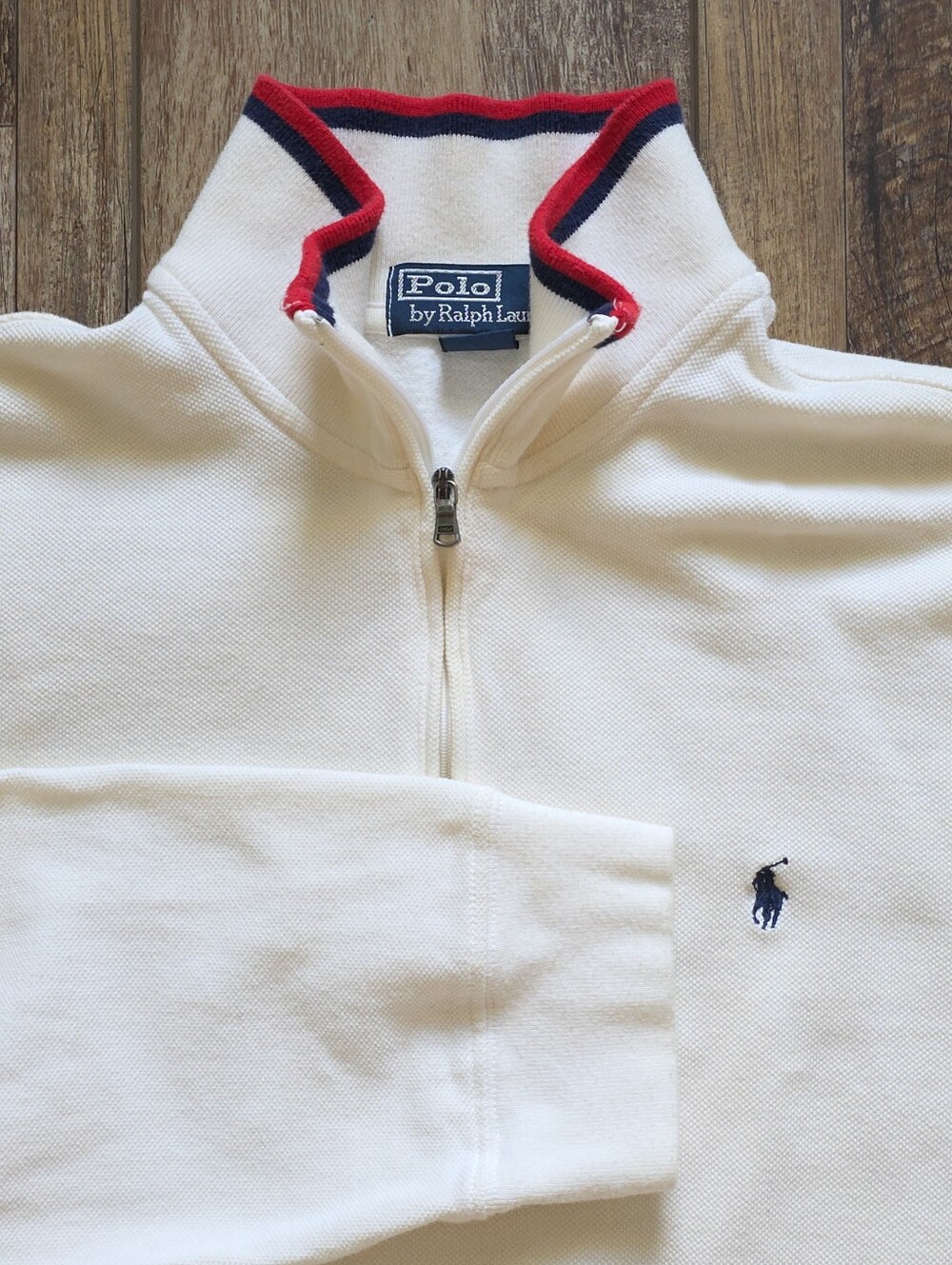 Vintage Y2K Polo Ralph Lauren - Tipped Quarter-Zip Sweatshirt - M - WhiteNavy Re